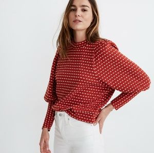 NEW with tags Madewell puff-sleeve mockneck top in bow-tie jacquard red, S